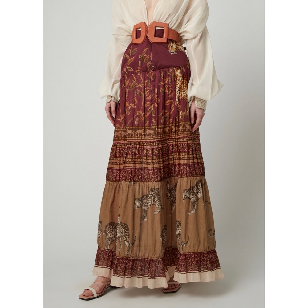 Johanna Ortiz Maxi High-Waist Tiered The Last Kashmiri Rose Cotton Skirt